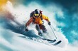 Man going down the ice mountain. Skiing the mountain. Generative AI.