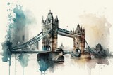 Fototapeta Londyn - cityscape london tower bridge watercoler background - generative ai