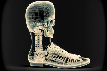 Wall Mural - foot and skull x-ray style. X-ray of Raw whole foot and skull. Creative Art abstract. Created with Generative AI technology