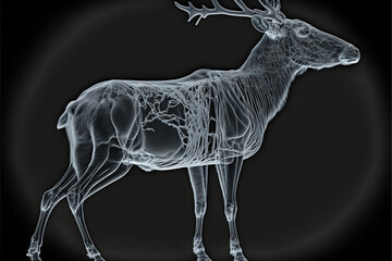 Wall Mural - reindeer x-ray style. X-ray of Raw whole reindeer. Creative Art abstract. Created with Generative AI technology