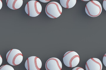 Wall Mural - Two rows of baseball balls. Sports accessories. Top view. Copy space. 3d render