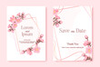 © VartB - Polygonal frame cherry blossom wedding card flat. Luxury rose gold love beauty bridal valentine restaurant spring summer plant banner business holiday poster template cosmetic gift coupon isolated