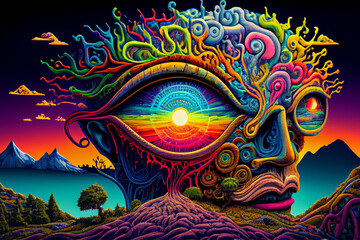 Poster - abstract world of psychedelics, lsd dmt trip  illustration Generative AI