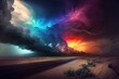 © Fox Ave Designs - Rainbow storm clouds over a landscape. Thunder and lightning with colors. Beautiful abstract background.