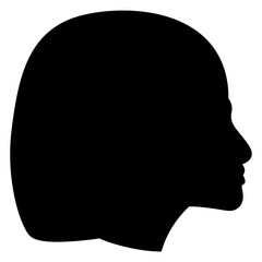 Wall Mural - Head of ancient Egyptian woman or pharaoh wearing wig in profile. Black silhouette on white background.