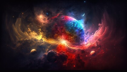 Wall Mural - colored galaxy in space surrounded by stars. generative ai