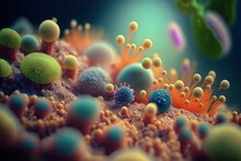 Représentation De Vue Microscopique D'organisme Cellulaire Coloré Divers
