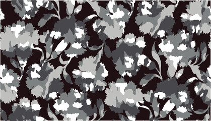 Wall Mural - Floral design pattern made with silhouettes of carnations and camouflage monochrome design, textile print perfect for fabrics and decoration