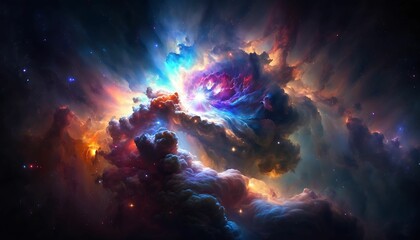 Wall Mural - Colorful space nebula or universe as wallpaper background with Generative AI Technology.