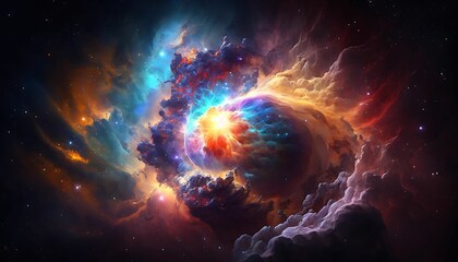 Wall Mural - Colorful space nebula or universe as wallpaper background with Generative AI Technology.