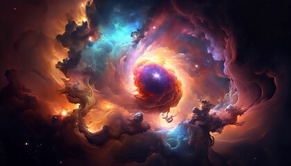 Wall Mural - Colorful space nebula or universe as wallpaper background with Generative AI Technology.