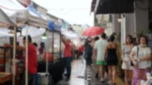 Out Of Focus Blurred Of Shoppers Shopping In Walking Street Through Asian Street Market In Thalang Road, Old Town, Phuket Thailand, Background Video