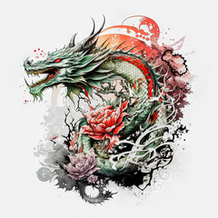 Wall Mural - Illustration of a well-detailed dragon with a white background