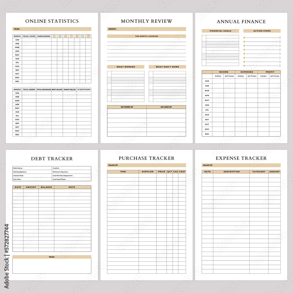 Minimalist planner pages templates. Printable Life & Business Planner Set. Life and business ...
