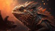 © Get Stock - Cool, Epic, Artistic, Beautiful, and Unique Illustration of Bearded Dragon Animal Cinematic Adventure: Abstract 3D Wallpaper Background with Majestic Wildlife and Futuristic Design (generative AI)