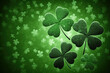 Saint Patricks' day theme background with green shamrocks and a sparkly texture.  Generative AI.