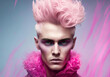 © mathiasalvez - Portrait of man with pink makeup and fancy pink hair