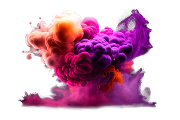 Wall Mural - Pink purple and orange smoke bombs colorful, isolate on white background, image ai midjourney generated	