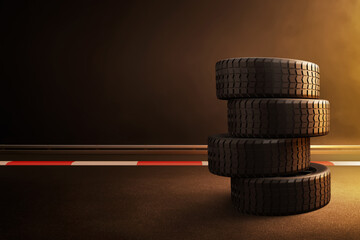 Wall Mural - Set car tires on the street 3d illustration