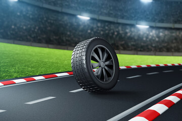 Wall Mural - Car tires on race track 3d illustration