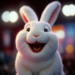 Sticker - Very happy and lovely white rabbit designed in 3D