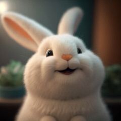 Sticker - Very happy and lovely white rabbit designed in 3D