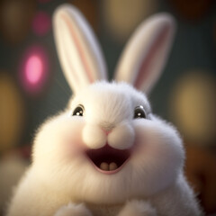 Poster - Very happy and lovely white rabbit designed in 3D