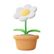 Small cute cartoon style colorful plant with blooming flower in brown pot for home interior decoration, 3D rendering illustration with transparent background.