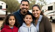 © Get Stock - Beautiful Portrait of Hispanic family smiling at a Campsites and RV Parks in beautiful springtime : A Celebration of Happiness and Nature's Beauty (generative AI)