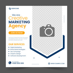 Creative Marketing webinar for social media post. Modern poster suitable for business webinars, marketing webinars, brochure digital banner template on square size.