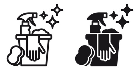 Poster - ofvs324 OutlineFilledVectorSign ofvs - cleaning vector icon . bucket with cleaning items and foam . sign . isolated transparent . black outline and filled version . AI 10 / EPS 10 / PNG . g11664