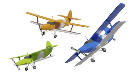 Poster - Planes sky concept 3d render illustration concept green blue and orange