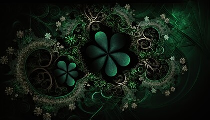 Saint Patrick's Day Geometric Shapes with Fractal patterns and Dark color palette : A Beautiful Unique Colorful and Bold 3D Rendering Wallpaper Template for Celebration (generative AI)