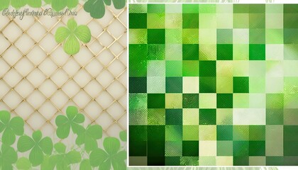 Saint Patrick's Day Geometric Shapes with Grid patterns and Soft color palette : A Beautiful Unique Colorful and Bold 3D Rendering Wallpaper Template for Celebration (generative AI)