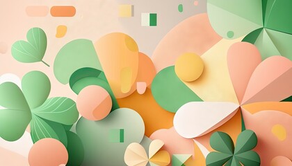 Saint Patrick's Day Geometric Shapes with Overlapping shapes and Pastel color palette : A Beautiful Unique Colorful and Bold 3D Rendering Wallpaper Template for Celebration (generative AI)