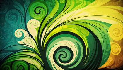 Saint Patrick's Day Geometric Shapes with Swirl designs and Bright color palette : A Beautiful Unique Colorful and Bold 3D Rendering Wallpaper Template for Celebration (generative AI)