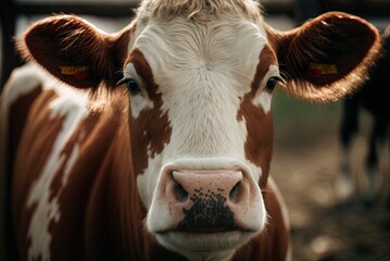 Wall Mural - Shot of an adult cow up close on a farm Generative AI