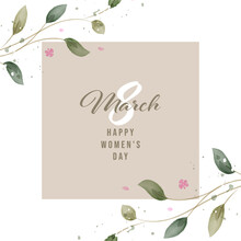 International Women's Day. A Set Of Greeting Cards In Rustic Style. Greenery Watercolor Floral Template Card Design.
