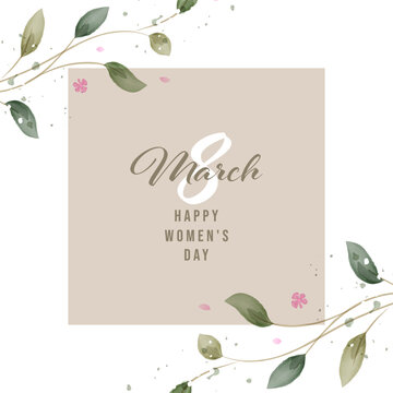 international women's day. a set of greeting cards in rustic style. greenery watercolor floral templ