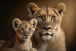 Lion mother with cub. Generative Ai.