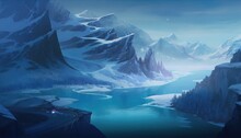 A Desolate And Icy Landscape With Towering Glaciers And Frozen Lakes Generative Ai