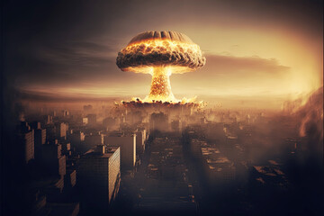 Wall Mural - Nuclear explosion over the city. War or terrorism concept. Generative AI