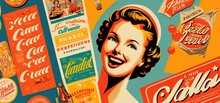 Montage Of Vintage Advertisements Magazines And Posters With Bright And Bold Colors, Concept Of Retro Style And Nostalgic Memories, Created With Generative AI Technology