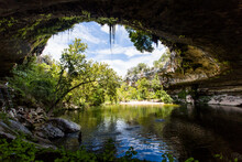Near Wimberley, Texas, The Hamilton Pool Is A Popular Swimming Hole For Tourists And Locals In The Hot, Dry Summer.