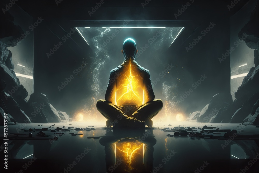 human meditating with glowing inner energy Stock Photo | Adobe Stock