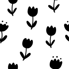 Wall Mural - tulip flower seamless pattern, vector hand drawn doodle illustration.