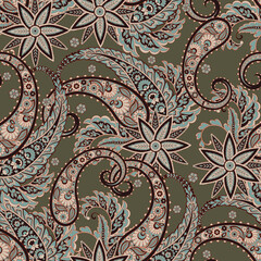  Traditional seamless paisley pattern. Vector Indian floral ornament.