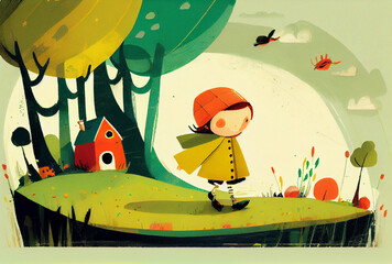 Wall Mural - Minimalist colorful childbook illustration 