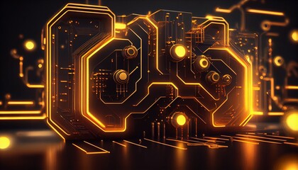 Digital technology network background. Light gold background. Generative AI, Generative, AI