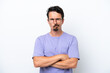 © luismolinero - Young man with moustache isolated on white background with unhappy expression